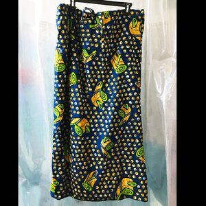 Handmade African Cotton Dutch Wax Cloth Drawstring Long & Lined Skirt  - OS